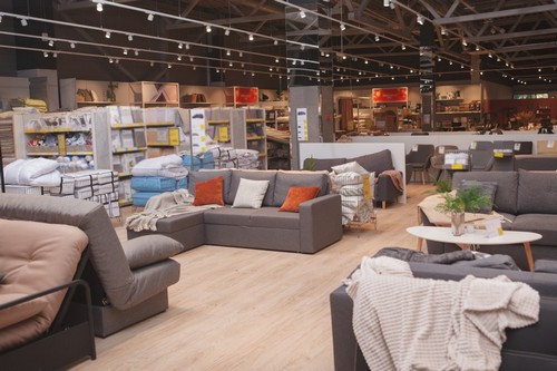 Furniture store with couches and sofas on sale.